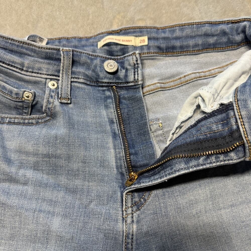 Levi's 721 Jeans Womens 28 x 28 Denim Blue High Rise Skinny Distressed Stretchy - Picture 8 of 13